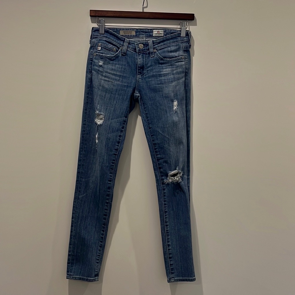Ag-Stevie Slim Straight Ankle Jean Low-Rise Distressed Zipper Fly Closure Sz 23r